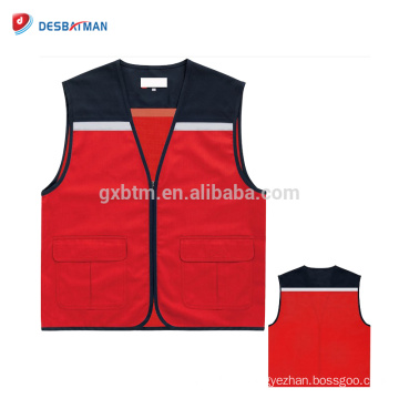 Custom LOGO Printing Funny Reflective High Visible Safety Vest Red Traffic Waistcoat With Multi Pockets For Day and Night Use